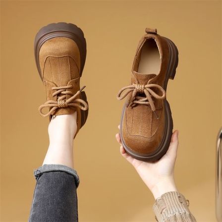 英伦风厚底增高乐福鞋女2026百搭系带松糕鞋显瘦复古小个子单鞋女