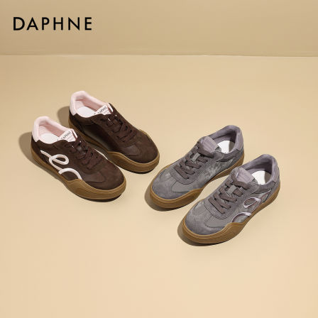 达芙妮2025年新款厚底内增高时尚百搭拼色软底系带平底舒适休闲鞋