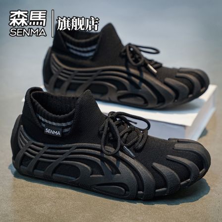 森马男鞋春季透气飞织网面运动休闲袜子鞋青少年跑步软底低帮潮鞋