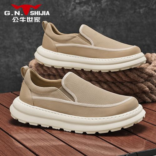 公牛世家男鞋春夏季轻便软底休闲一脚蹬懒人运动板鞋薄款透气布鞋主图