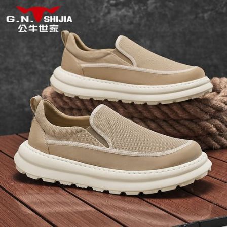 公牛世家男鞋春夏季轻便软底休闲一脚蹬懒人运动板鞋薄款透气布鞋