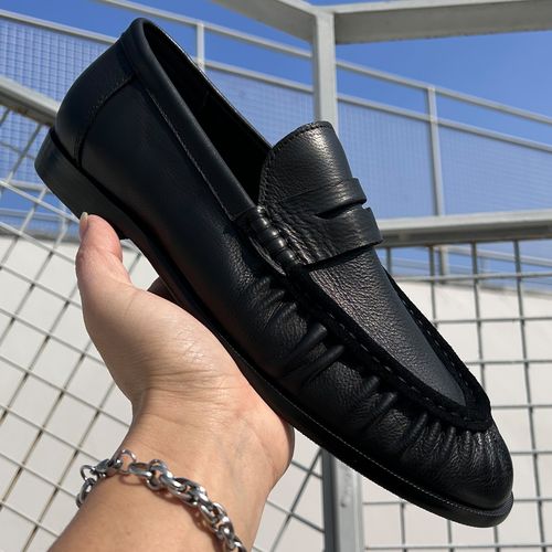 英伦风春季新款百搭透气男士低帮一脚蹬真皮休闲皮鞋瘦版乐福鞋主图