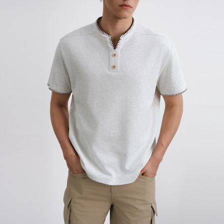 RASS肌理质感撞色线亨利领短袖 男士运动时尚休闲夏季简约纯色