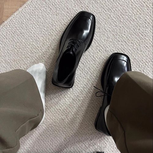 方头皮鞋男款厚底增高英伦风黑色商务正装男士休闲结婚新郎德比鞋主图