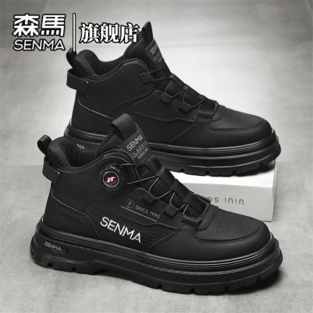 森马马丁靴春季百搭高帮运动休闲鞋男士复古英伦风增高韩版工装靴