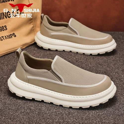 公牛世家男鞋春夏季薄款透气布鞋轻便软底休闲一脚蹬懒人运动板鞋主图