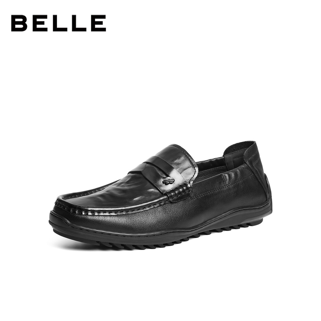 百丽一脚蹬休闲乐福鞋男2026新春季商场款牛皮革商务皮鞋8YZ01AM6主图
