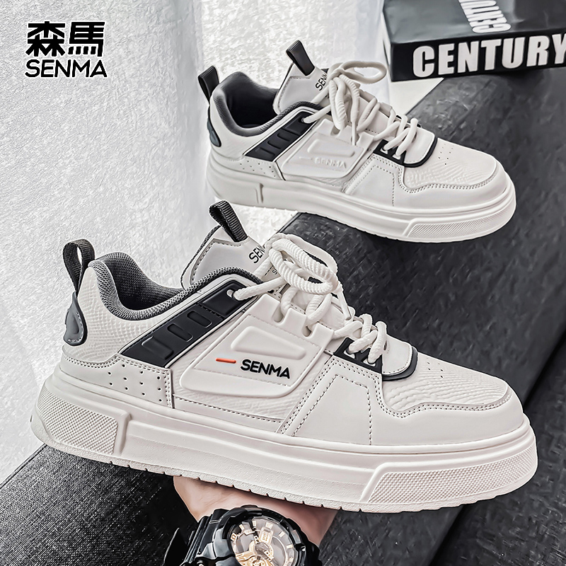 森马男鞋春季个性百搭厚底低帮皮面休闲鞋青少年学生潮流舒适板鞋主图