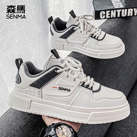 森马男鞋春季个性百搭厚底低帮皮面休闲鞋青少年学生潮流舒适板鞋