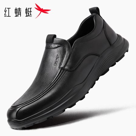 红蜻蜓皮鞋新款一脚蹬宽楦真皮开车鞋乐福鞋爸爸鞋休闲鞋舒适轻便