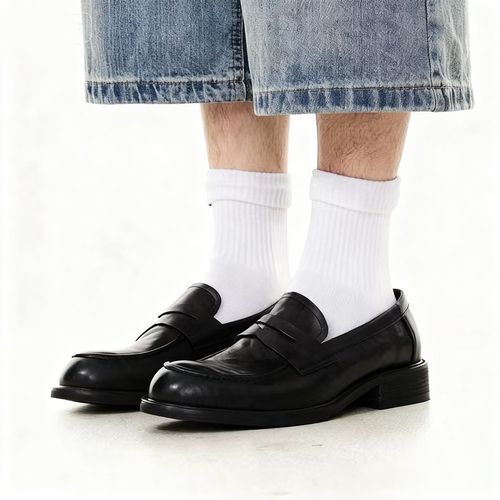 "STU"乐福头层牛皮英伦乐福鞋水洗尖头低帮复古男女单鞋休闲老钱主图