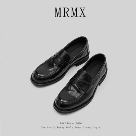 MRMX【老钱】乐福鞋男一脚蹬厚底老钱真皮德比尖圆头豆豆皮鞋男士
