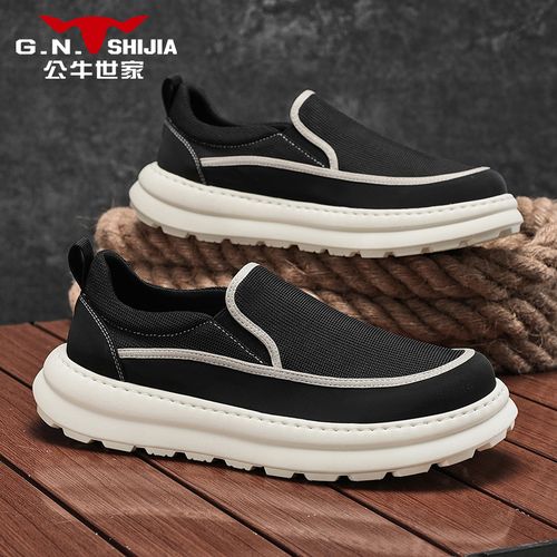 公牛世家男鞋春夏季轻便软底休闲一脚蹬懒人运动板鞋薄款透气布鞋主图
