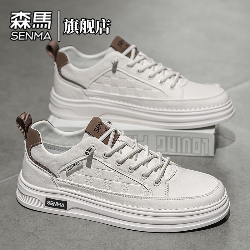 森马男鞋春季新款时尚百搭休闲板鞋男士高级感皮面厚底增高低帮鞋主图