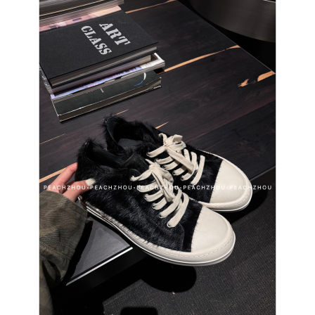 『PEACHZHOU』A级马毛真皮高街暗黑风低帮厚底系带高级感休闲板鞋