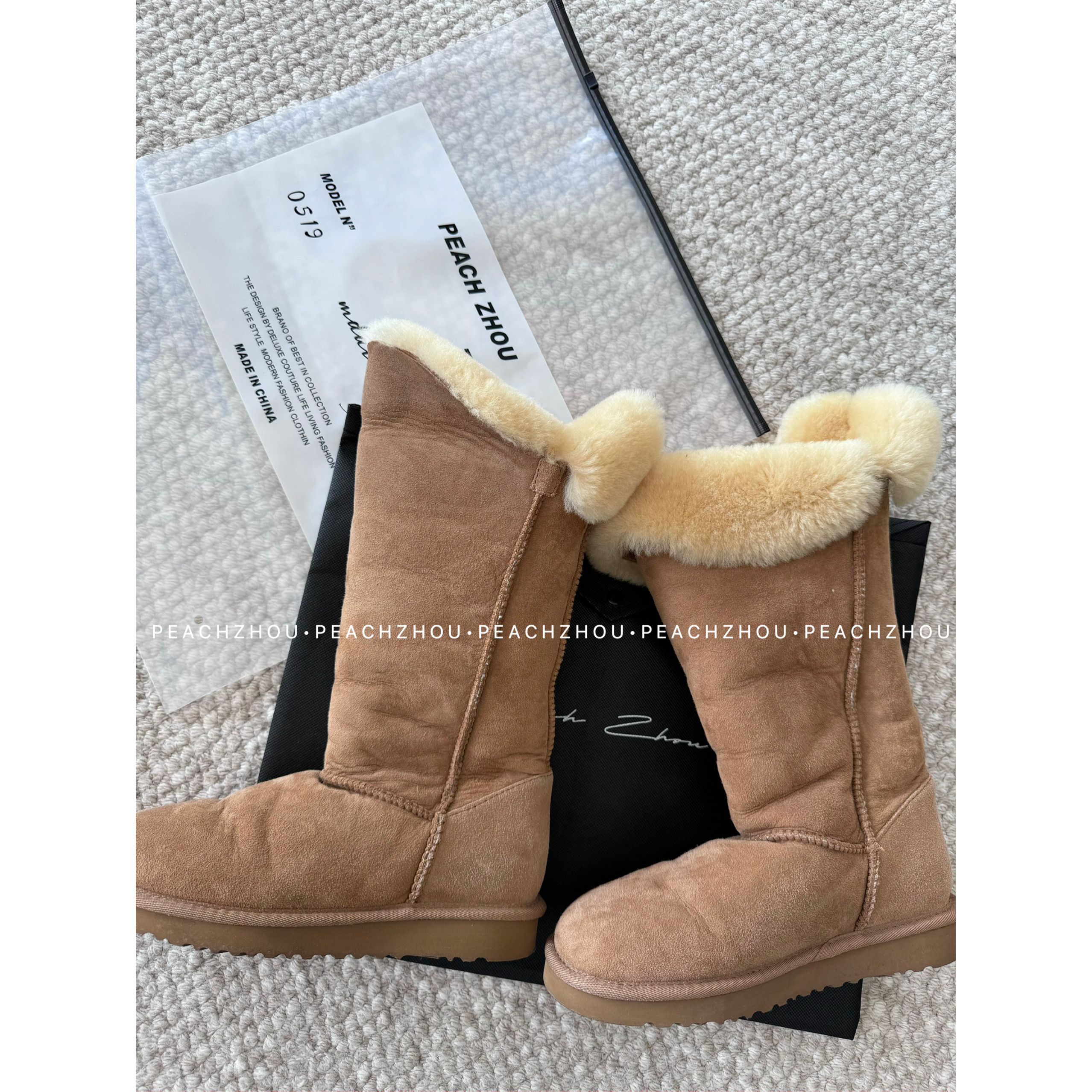 『PEACHZHOU』皮毛一体毛口加绒长筒雪地靴休闲百搭保暖高筒棉鞋主图
