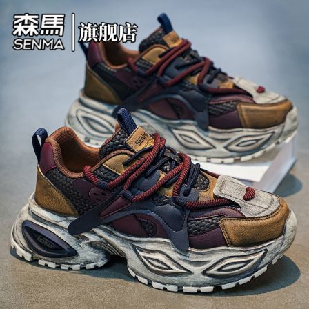 男鞋春季时尚休闲鞋复古做旧设计感老爹鞋厚底增高跑步运动鞋