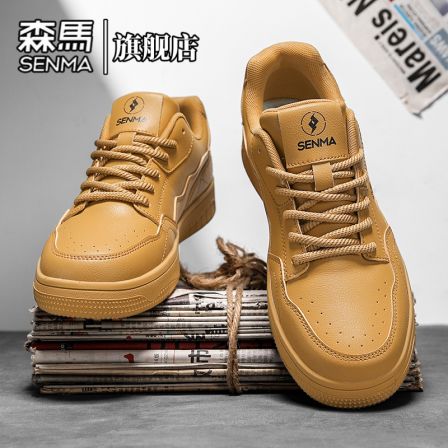 森马男鞋春季新款皮面百搭时尚板鞋男士厚底增高休闲运动低帮潮鞋