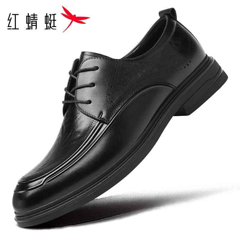 红蜻蜓新款休闲皮鞋商务正装真皮头层牛皮软底英伦绅士透气系带主图