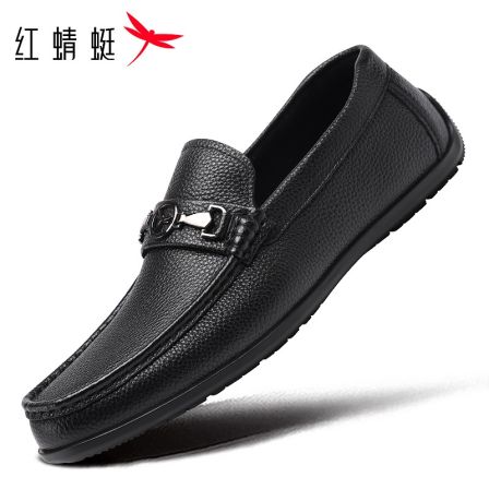 红蜻蜓男鞋真皮豆豆鞋休闲皮鞋头层牛皮商务舒适软底透气驾车鞋
