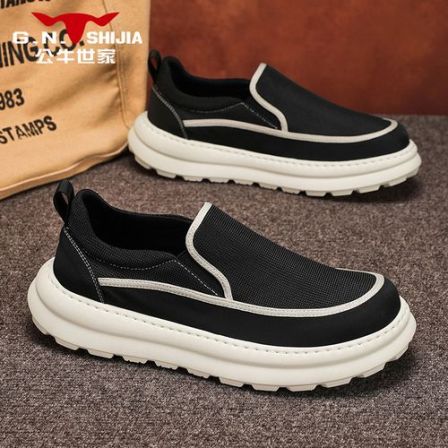 公牛世家男鞋春夏季薄款透气布鞋轻便软底休闲一脚蹬懒人运动板鞋