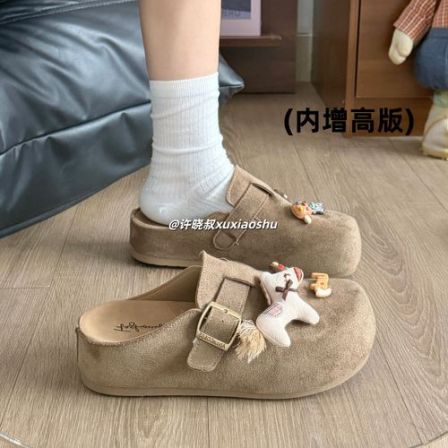 2026春季新款一脚蹬厚底增高休闲鞋卡通小马勃肯鞋包头半拖鞋女