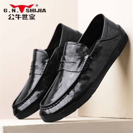 公牛世家真皮豆豆鞋软皮软底夏季透气脚蹬休闲皮鞋英伦百搭驾车鞋