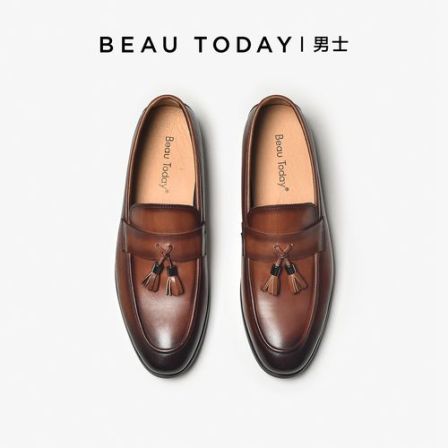BeauToday【皮胚改色】英伦风男士商务休闲真皮一脚蹬流苏春乐福鞋