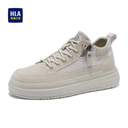 HLA/海澜之家男鞋秋冬新款时尚中帮一脚蹬休闲鞋增高板鞋免系带