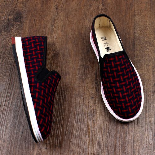 春季新款老北京布鞋男千层底透气软底一脚蹬耐磨轻便格子舒适休闲主图