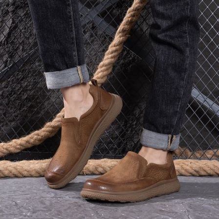 运动风休闲鞋透气低帮休闲皮鞋单鞋一脚蹬圆头7929-06