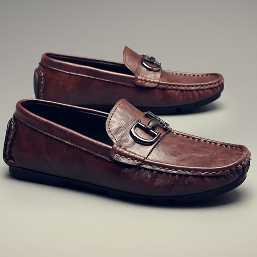 新款豆豆鞋透气懒人乐福鞋男士驾车鞋白色皮鞋休闲鞋商务男鞋牛皮主图