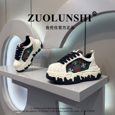 2026春季新款国潮刺绣厚底增高系带拼色时尚百搭男士休闲潮鞋