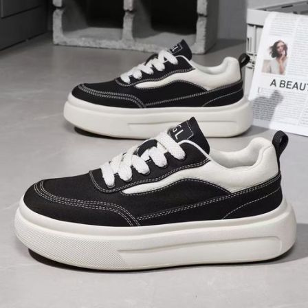 透气板鞋男鞋2026春季新款潮流百搭帆布鞋厚底轻便鞋子上班男生鞋