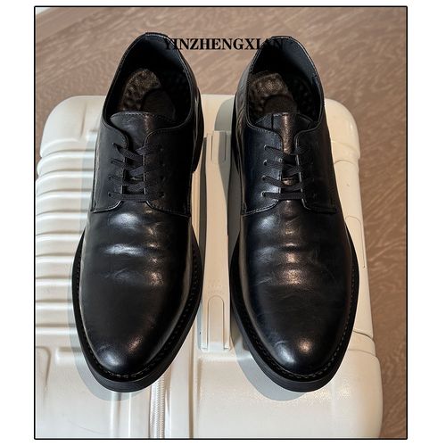 尹政贤 尖头4cm厚底增高英伦风休闲男士德比皮鞋春秋休闲皮鞋女潮主图