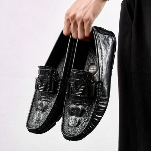 秋季男士豆豆鞋2025新款鳄鱼纹休闲皮鞋男真皮透气软底驾车乐福鞋主图