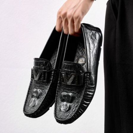 秋季男士豆豆鞋2025新款鳄鱼纹休闲皮鞋男真皮透气软底驾车乐福鞋