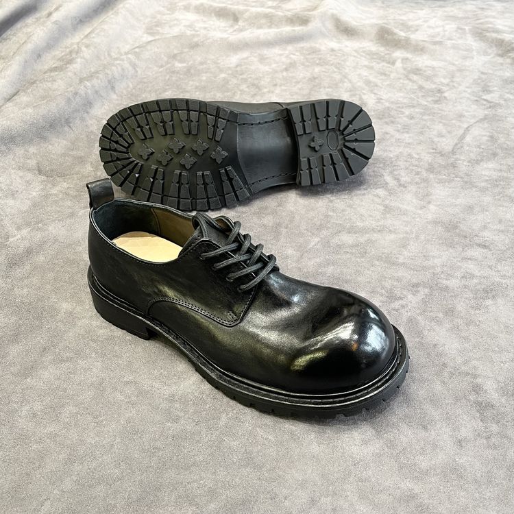 新款低帮马皮真皮擦色系带德比鞋男士商务休闲时尚百搭大头皮鞋主图