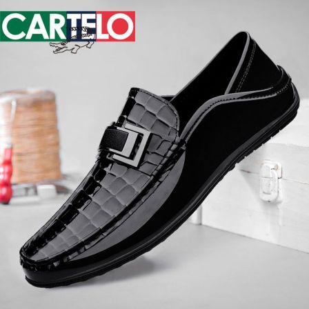 CARTELO/卡帝乐鳄鱼纹韩版豆豆鞋真皮透气男士时尚潮流百搭皮鞋男