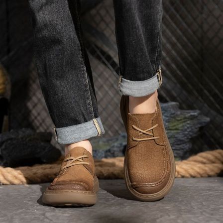 百搭擦色极简风轻便圆头休闲皮鞋复古男士时尚潮流英伦风9062-02