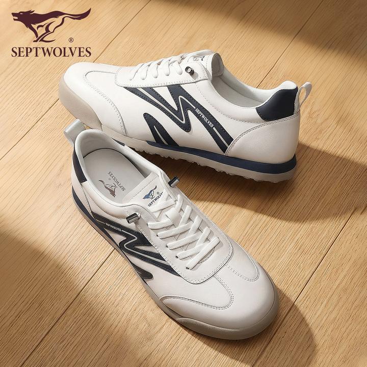 七匹狼德训鞋子男款2026新款春季男士头层牛皮真皮休闲鞋小白鞋主图