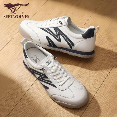 七匹狼德训鞋子男款2026新款春季男士头层牛皮真皮休闲鞋小白鞋