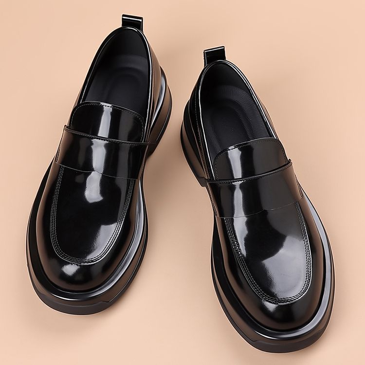 真皮亮面乐福鞋男士厚底休闲乐福鞋英伦风商务皮鞋男款一脚蹬皮鞋主图