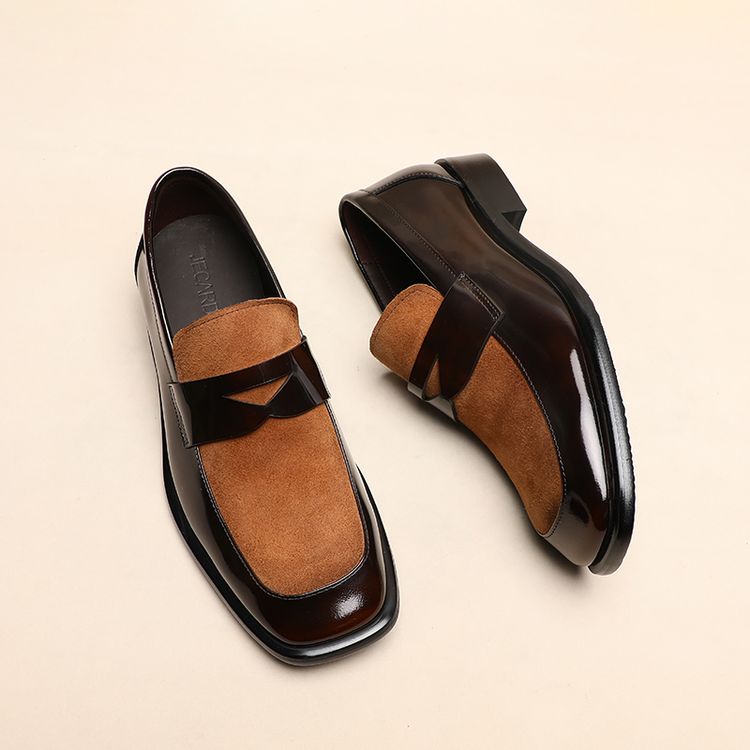 英伦时尚百搭商务休闲方头一脚蹬便士乐福鞋春秋舒适透气真皮男鞋主图