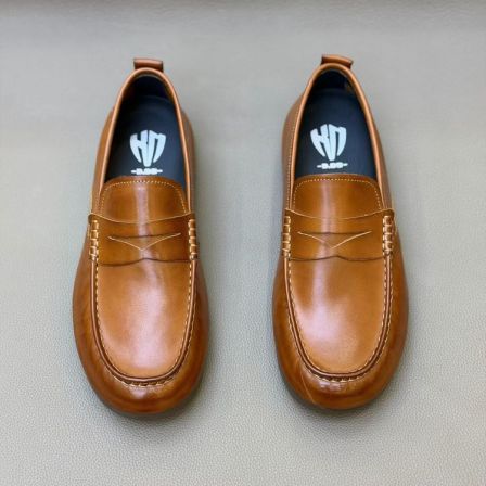 新款纯皮男士商务一脚蹬豆豆鞋百搭舒适软底时尚英伦风068-131