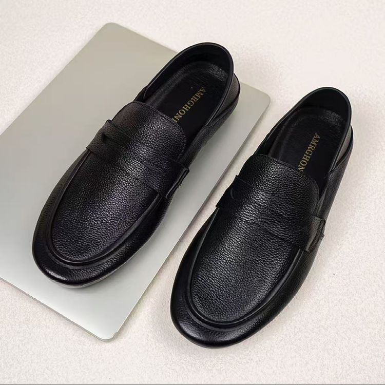 头层牛皮春季新款男士一脚蹬豆豆鞋懒人鞋子男韩版潮流百搭鞋子男主图