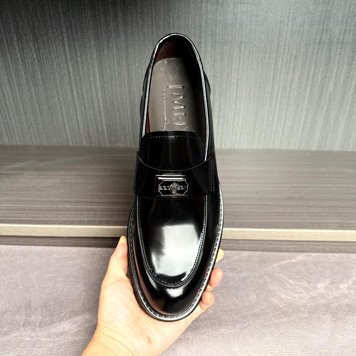 厚底增高一脚蹬乐福鞋男真皮亮皮英伦百搭透气商务休闲皮鞋免打油主图