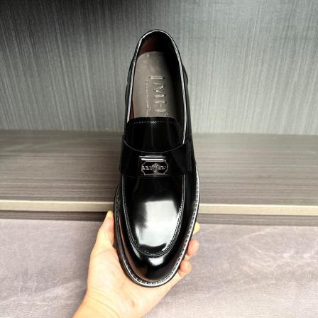 厚底增高一脚蹬乐福鞋男真皮亮皮英伦百搭透气商务休闲皮鞋免打油