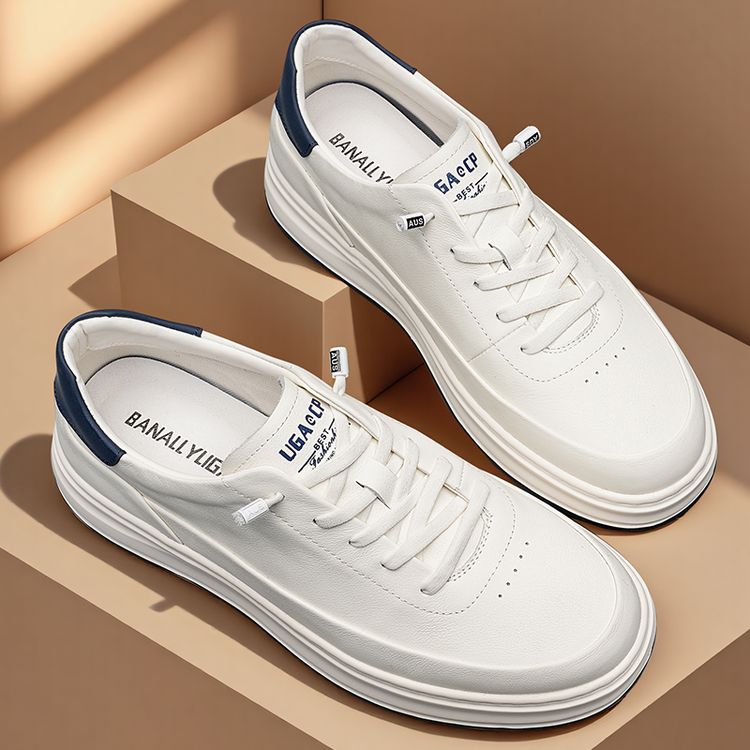 鞋子男款2026新款真皮头层牛皮透气男鞋白色板鞋男士小白鞋休闲鞋主图