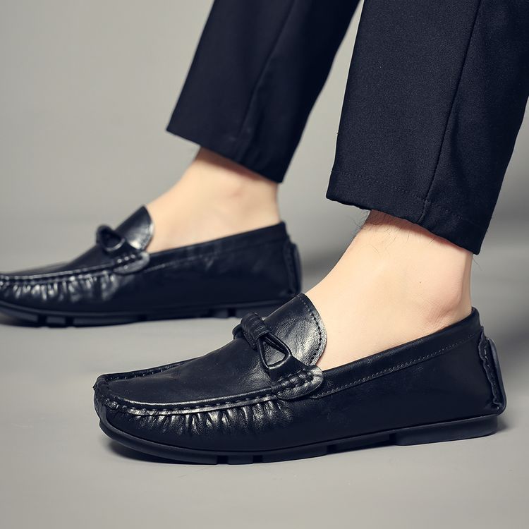 男款将军透气黑色夏季低帮豆豆鞋男四季一脚蹬皮鞋休闲鞋皮鞋时尚主图